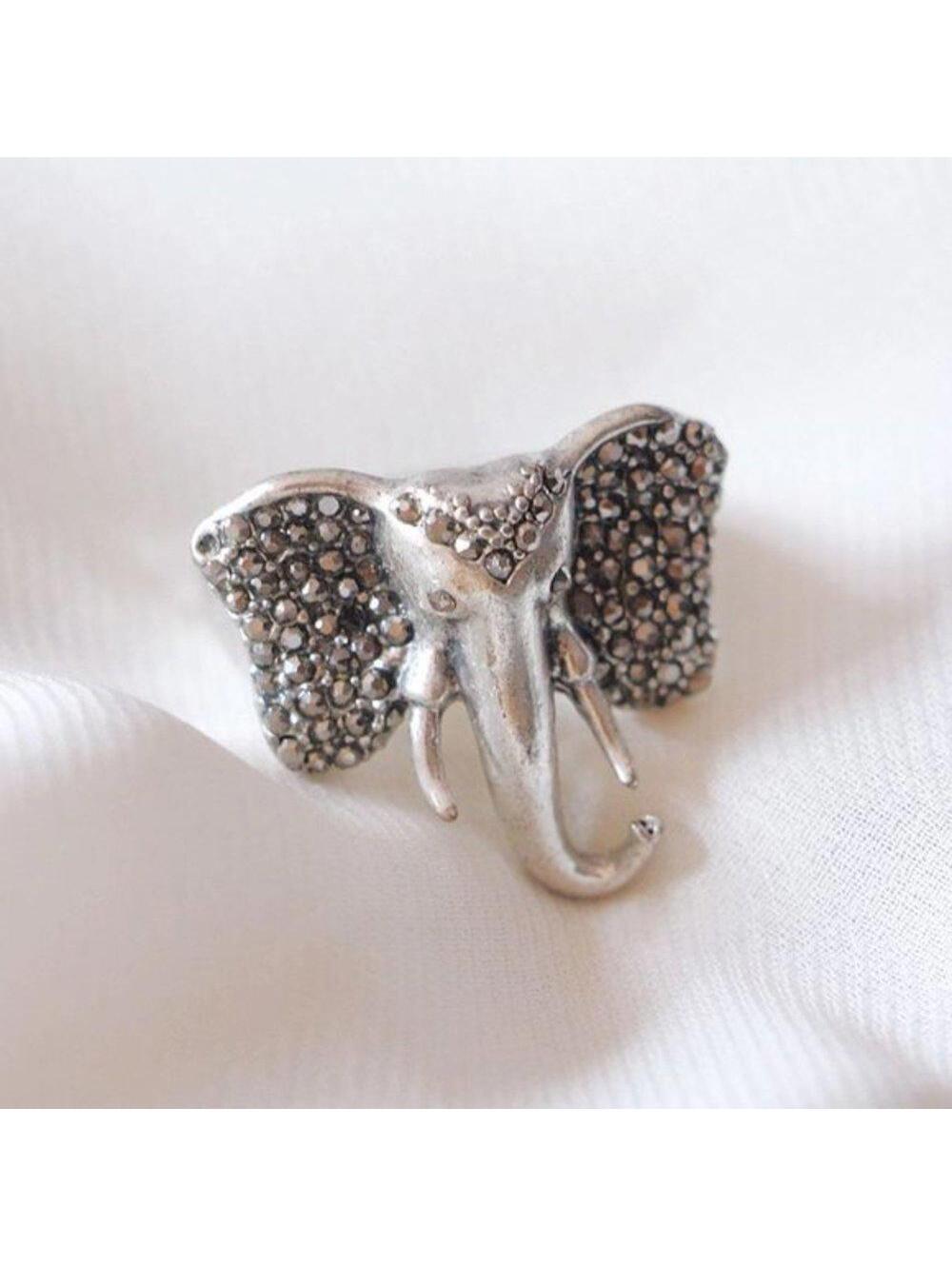 Lucky Brand Silver Tone Elephant Ring